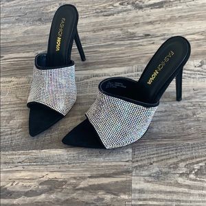 NEW rhinestone mule heels